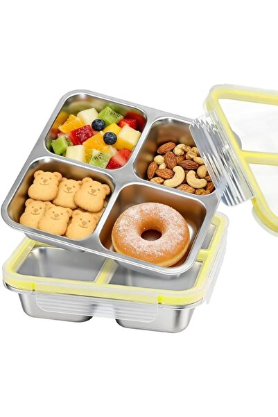 Generic Steel Snack Containers, 4-Compartment Bento Box with Airtight Lids, R...