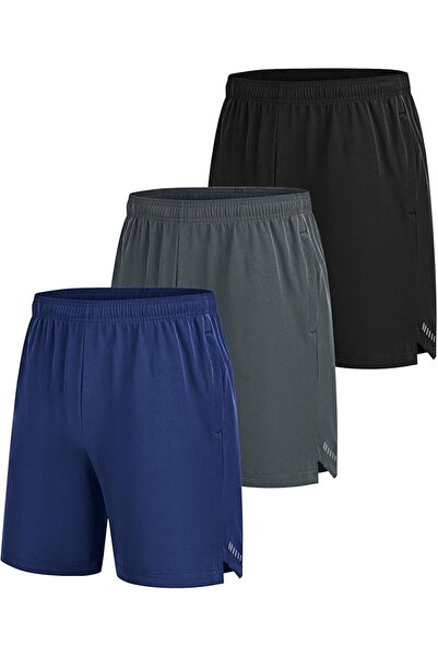 GENERAL Mens Sport Shorts 3 Pack Zip Pockets Gym Training Athletic Shorts for...
