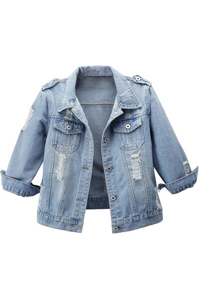 Generic Summer Jackets for Women Casual 3/4 Sleeve Distressed Cropped Denim J...