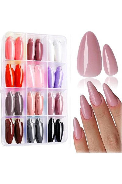 Hannea ® 12 Colors Press on Nails Almond, Press on Nails Glossy Stiletto Oval...
