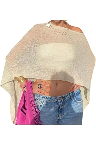 GENERAL Women Sheer Poncho Top Lightweight Knit Crochet Shrug Bolero Mesh Bat...