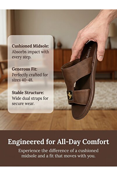 Amity Footwear KSA شبشب رجالي جلد بإبزيم ذهبي – سهل الارتداء – تصميم مريح فري...