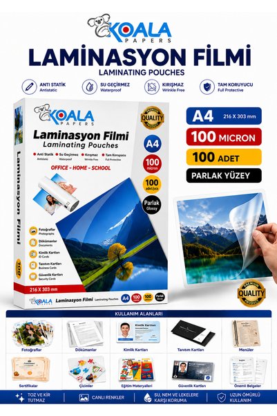 Koala A4 100 Mikron Laminasyon Filmi Ders Notları ve Çalışma Kağıtları