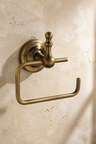 İSAOĞLU YAPI Antique Gold Toilet Roll Holder Retro Design Complete Brass Rustproof Outdoor Bathroom Toilet Paper Holder Antique Gold Color