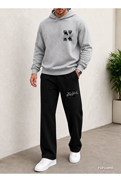 FUFLUNS New York the One Printed Men's Hooded Tracksuit Set