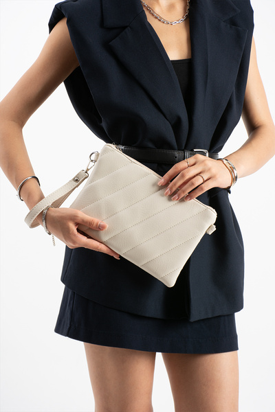 DEV 3 ADAM Cream Women's Portfolio Bag with Side Embroidery and Wrist Strap