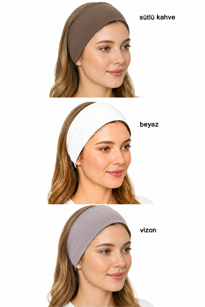A8 Kurumsal Hizmetler 3'lü Silikonlu Kaymaz Bandana Seti - Beyaz, Vizon, Sütl...