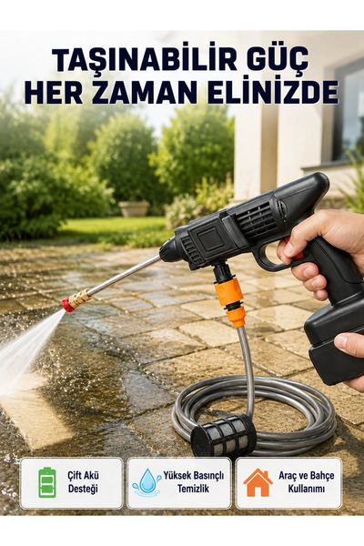 Eco Lounge 21V Akülü Basınçlı Yıkama Makinesi Çift Akülü ve Hızlı Şarj Özellikli