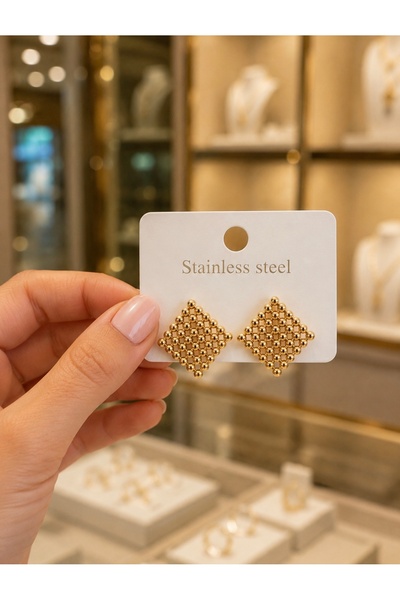 ELANORAFORYOU Gold Geometric Beaded Steel Earrings – Square Women's Earrings