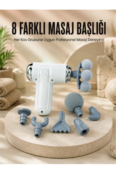 Eco Lounge Çok Fonksiyonlu Masaj Tabancası Spor Sonrası Kas Rahatlatıcı 8 Başlıklı Masaj Cihazı