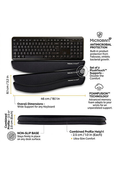 Fellowes Set 2 Bucati Suport Incheietura pentru Tastatura PlushTouch™, Tehnol...