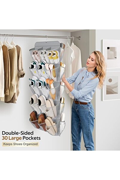 GENERAL Dual-Sided Rotating Shoe Rack with 30 Pockets, Space-Saving Hanging O...