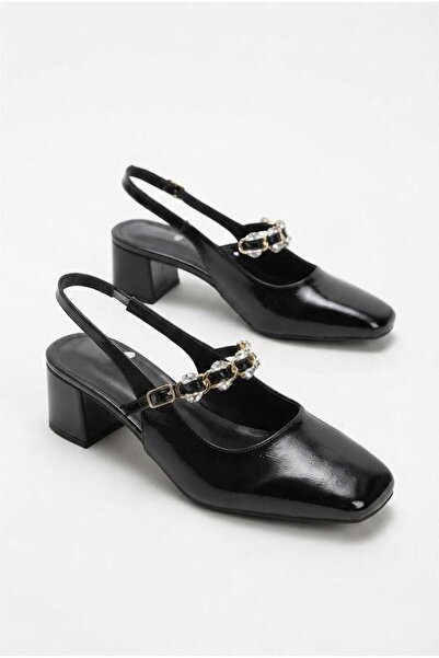 fort 337-9378 Chain Stone Buckle Detailed 5 cm High Thick Heel Women's Shoes