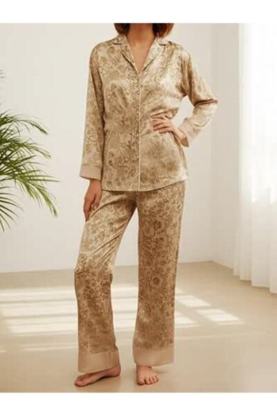 Women's Satin Pajama Set, Long Sleeve Sleepwear with Pants, Soft Print Lounge...
