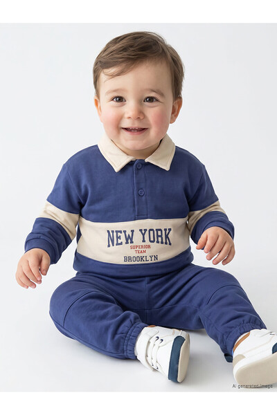 LC Waikiki Trendlucky New York Printed Baby Boy 2-Piece Set with Difference
