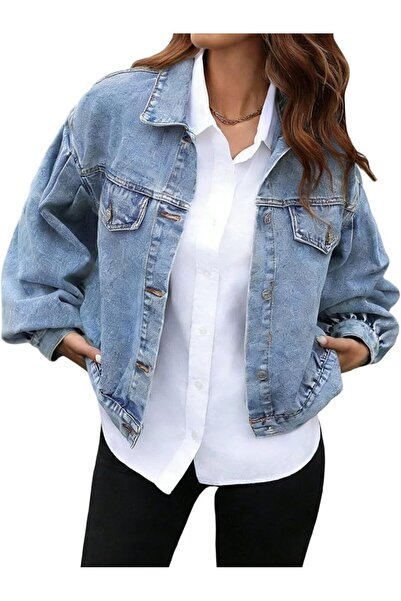 Generic Women's long sleeve loose denim jacket, fashion casual coat.