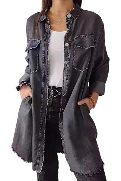 Generic Women's Oversized Denim Jacket Long Sleeve Shirt Trendy Jean Jacket f...