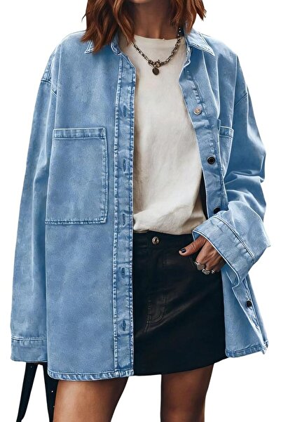 Generic Women's Oversized Denim Jacket, Fashion Long Sleeve Denim Jacket, Cas...