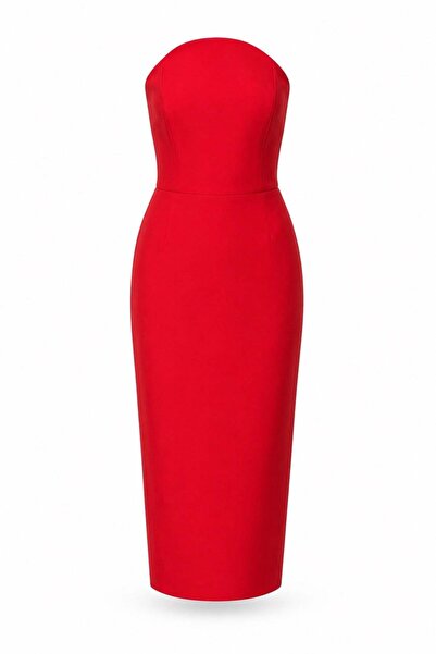 ELVAN TOLON Strapless Midi Dress Red