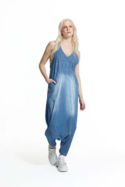 #vdr viadellerose Blue Balloon Silhouette Denim Jumpsuit 19198