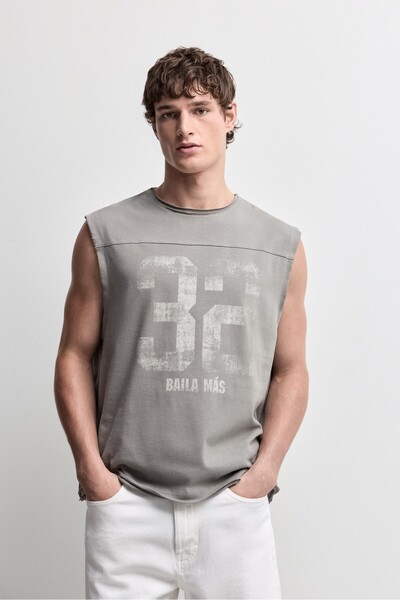 LEFTIES Soluk efektli baskılı kolsuz t-shirt