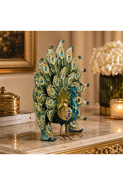 Dania Luxury Decorative Peacock Figurine with Open Feather Design – Turquoise...