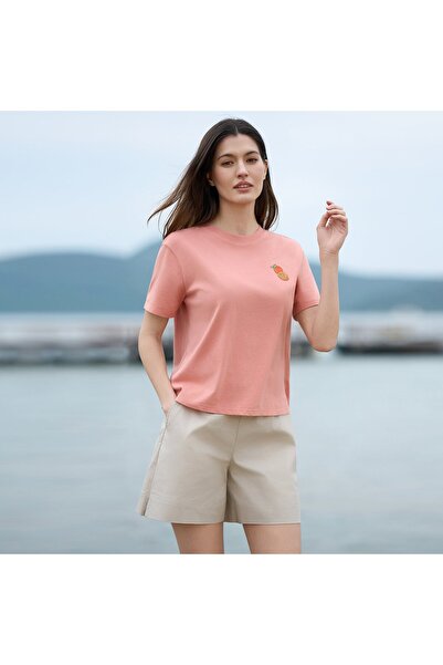 Giordano Women Crew Neck Relaxed Fit Print Tee