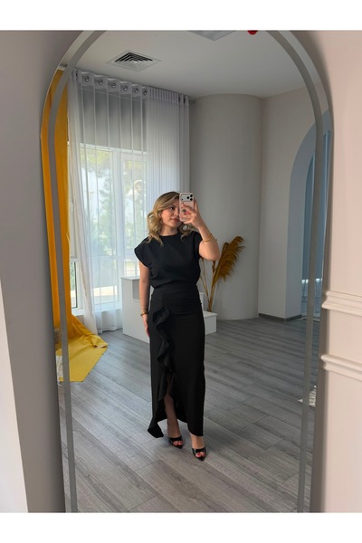 eyatelier Fırfırlı yırtmaçlı elbise