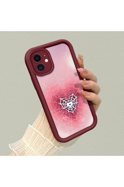 CHICASELUX iPhone 11 Compatible Pink Gradient Heart Spider Web Pattern Silico...