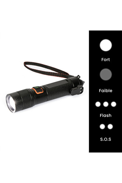 LİVOO Lanterna de supravietuire DG1035N, focus ajustabil, baterie reincarcabila 800mAh, 500 lumeni, 3 moduri de iluminare, echipata cu spargator de geamuri si taietor de centura de siguranta, negru