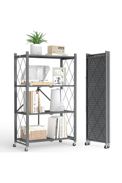 MACVI Raft pliabil cu 4 rafturi metalice pe roți — Economisește spațiu! 🛋️ ✨
