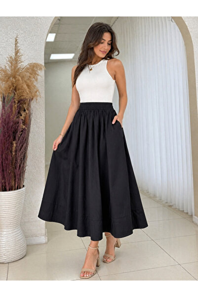 Dark Lavish Kadın İthal Poplin Yanı Cepli Etek