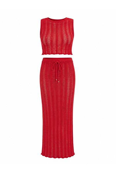 Laluvia Red Openwork Beach Set - 7259