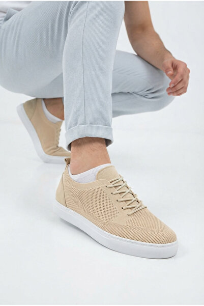 Zerenyus Zrk-X101 Premium Breathable Beige Knitwear Lace-Up Casual Men's Sneaker