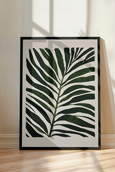 WhitePrintt Minimalist Yaprak Desenli Dekoratif Duvar Tablosu Siyah Çerçeveli...