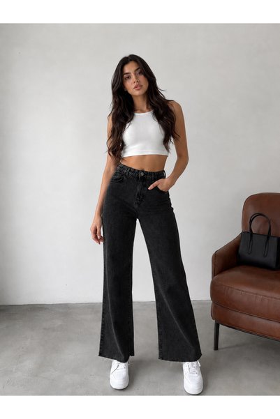 KENE JEANS Black Cropped High Waist Tube Leg Denim Jeans Pants