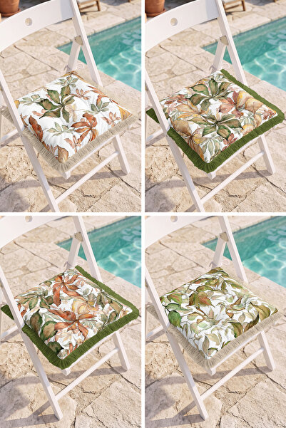 Realhomes Watercolor Autumn Leaf Patterned Garden and Kitchen 4-Piece Fringed...