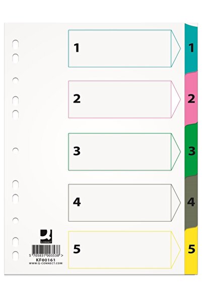 Q-Connect Index Carton Alb Mylar Numeric 1- 5, Margine Pp Color, A4, 170G/Mp,