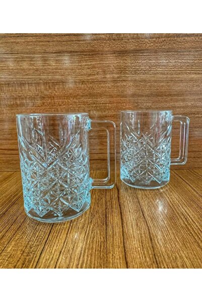 DİBA AVM Timeless Cut Crystal Double Glass Mug 55472 315Cc Large Size Mug 2 Pcs