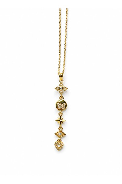 Kardila Jewelry Kelebek&Kalp ve Yıldız Detaylı Gold Renk Çelik Kolye
