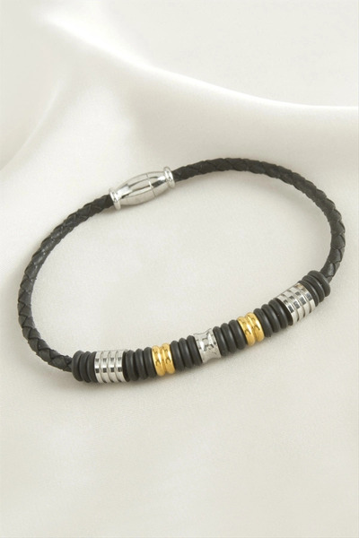 Mercansa Magnetic leather steel bracelet