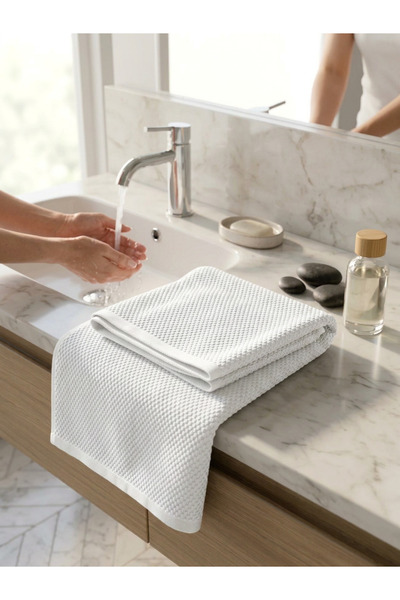 Menderes Home La Notte Pirinç Knitted 100% Cotton 50X85 Towel White