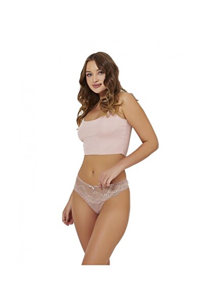 VELVET TOUCH Γυναικείο στρινγκ σε χρώμα πούδρας με δαντέλα 4078POU, Μέγεθος L