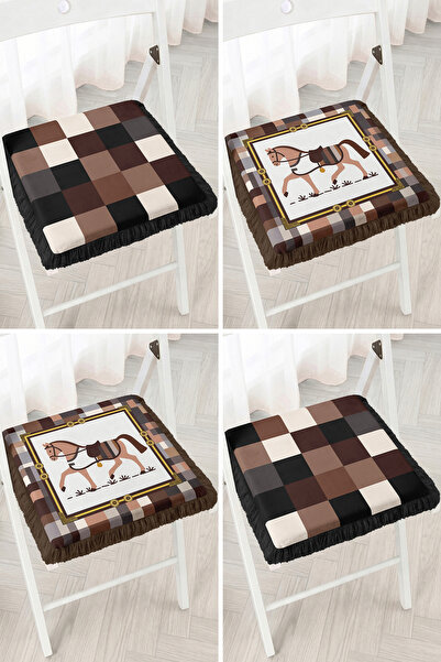 Realhomes Horse Figured Plaid Patterned Brown and Black 4-Piece Fringed Zippe...