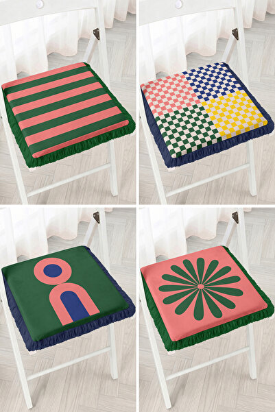 Realhomes Modern 4-Pack Fringed Zippered Chair Cushion with Geometric Stripes...