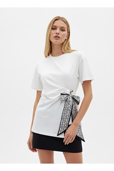 Arbucky Women's Crew Neck Tshirt with Scarf Detail