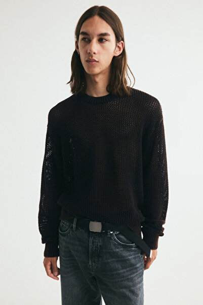 H&M Pamuklu ve Delik Desenli Triko Kazak Loose Fit