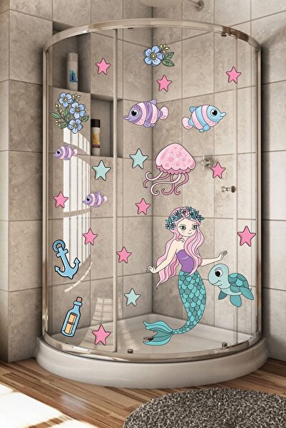 Echo Home Mermaid Fishes And Stars Shower Cabin And Wall Sticker Set