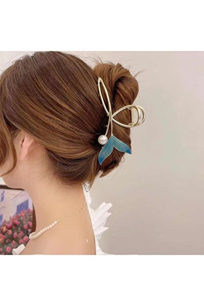 Glamluxe Women's Gold Metal Fish Tail Model Pearl Detailed Hair Clip with Lat...