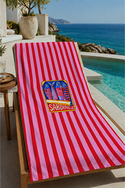 Evmila Crveni prugasti retro motiv kutije od limenki 70x150 peškir za plažu -...
